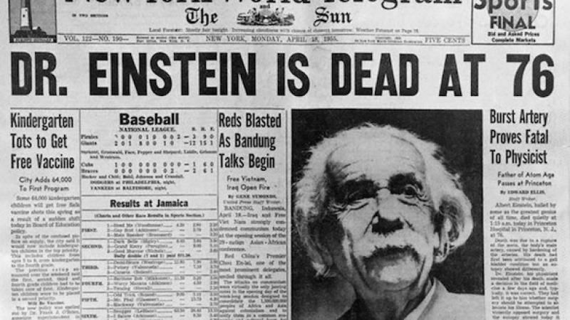 Annonce du décès d'Einstein dans la presse