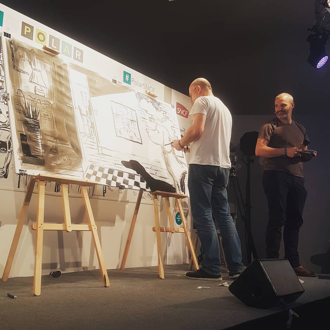 2ème duel BD entre Giacomo Nanni et Pierre-Henry Gomont... entre fresque surréaliste et conclusion du 1er duel... #angouJ4 #FIBD2019 #FIBD #polarsncf #festival #festivalbd #angouleme #dessin #art #artiste #9emeart
