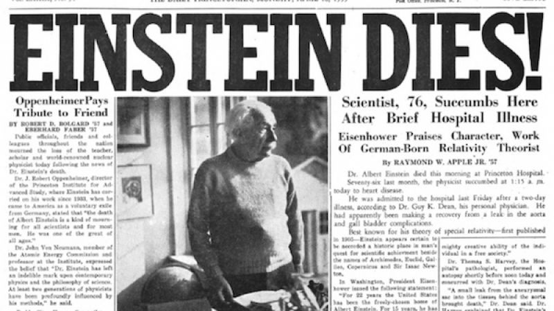 Journal de Princeton annonçant le décès du professeur Albert Einstein