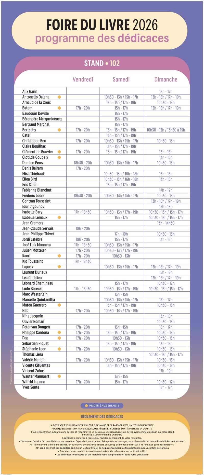 Planning de Dédicace - Foire du Livre de Bruxelles