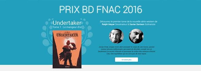 Undertaker, Prix de la BD Fnac Belgique 2016 (MISE À JOUR)