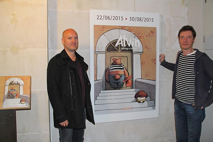 Régis Hautière et Renaud Dillies lors du vernissage © Daniel Fouss / Musée de la BD