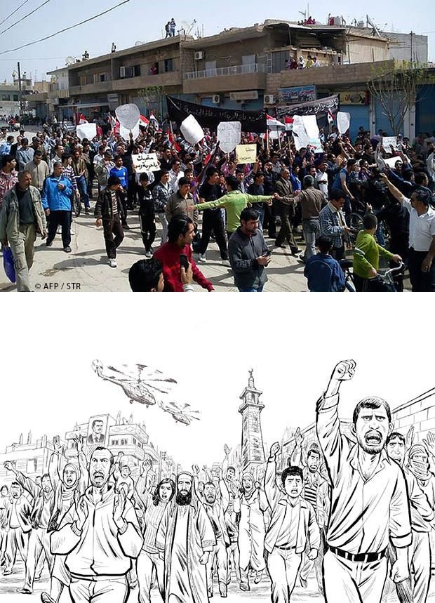 Manifestation à Qamishli le 1er avril 2011 / Et à Deraa